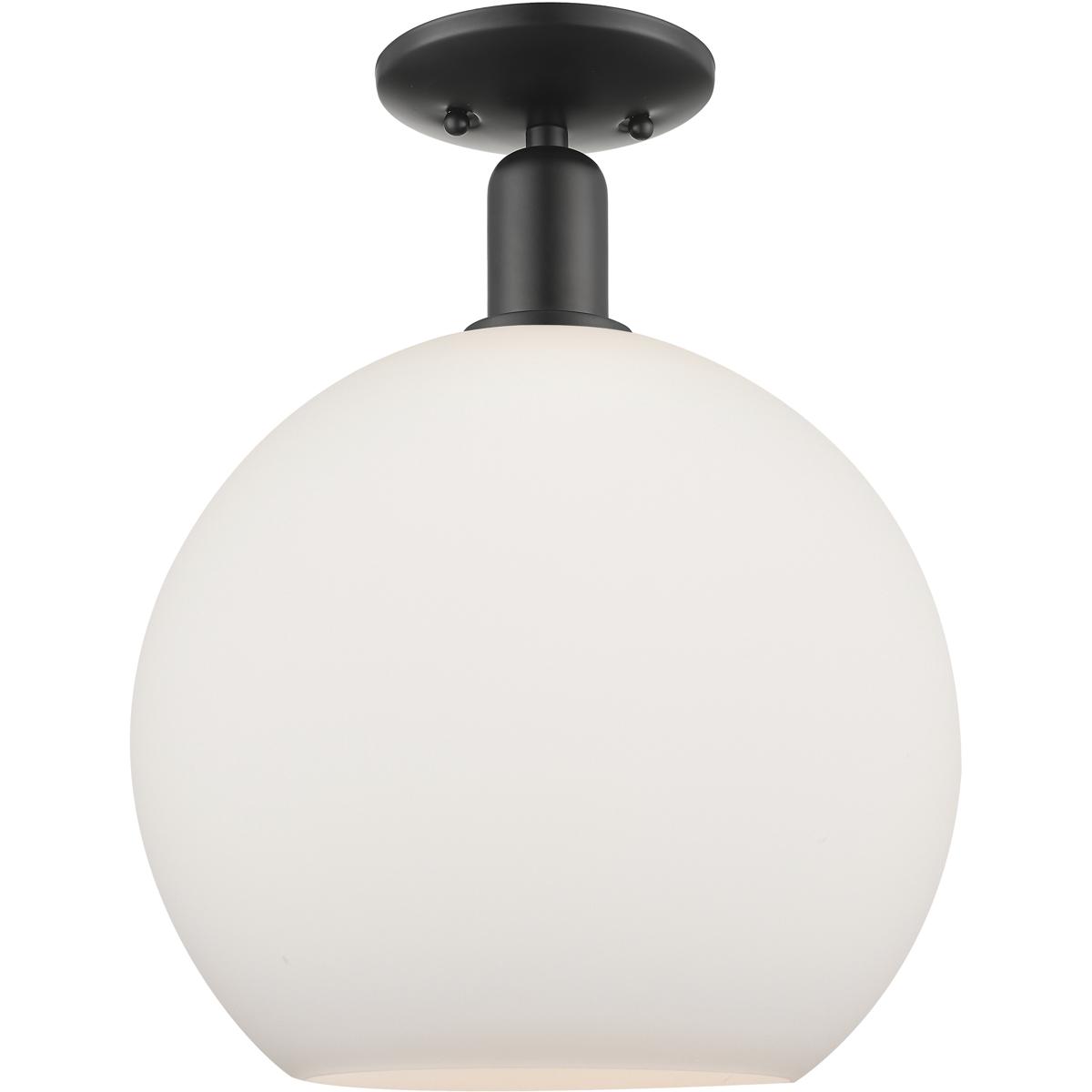 Innovations Lighting 716-1C-BK-G121-12 Arcadia Athens 1 Light 11.75 inch Matte Black Semi-Flush Mount Ceiling Light in Matte White