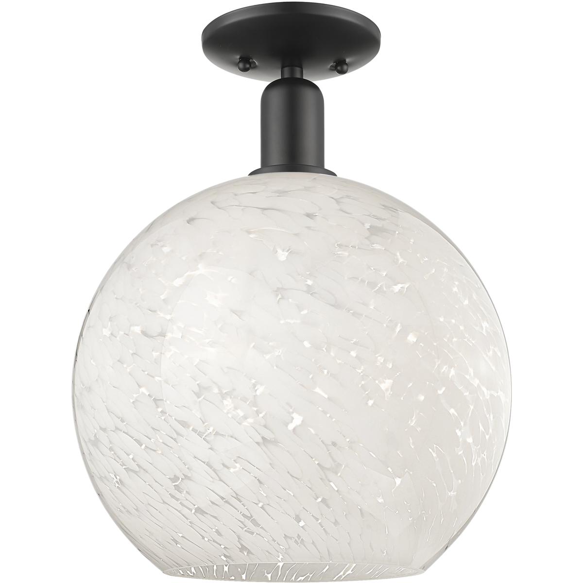 Innovations Lighting 716-1C-BK-G1216-12WM Arcadia White Mouchette 1 Light 12 inch Matte Black Semi-Flush Mount Ceiling Light