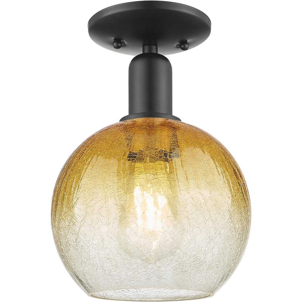 Innovations Lighting 716-1C-BK-G483-8AM Downtown Urban Brookhaven Globe 1 Light 7.88 inch Matte Black Semi-Flush Mount Ceiling Light in Amber Glass