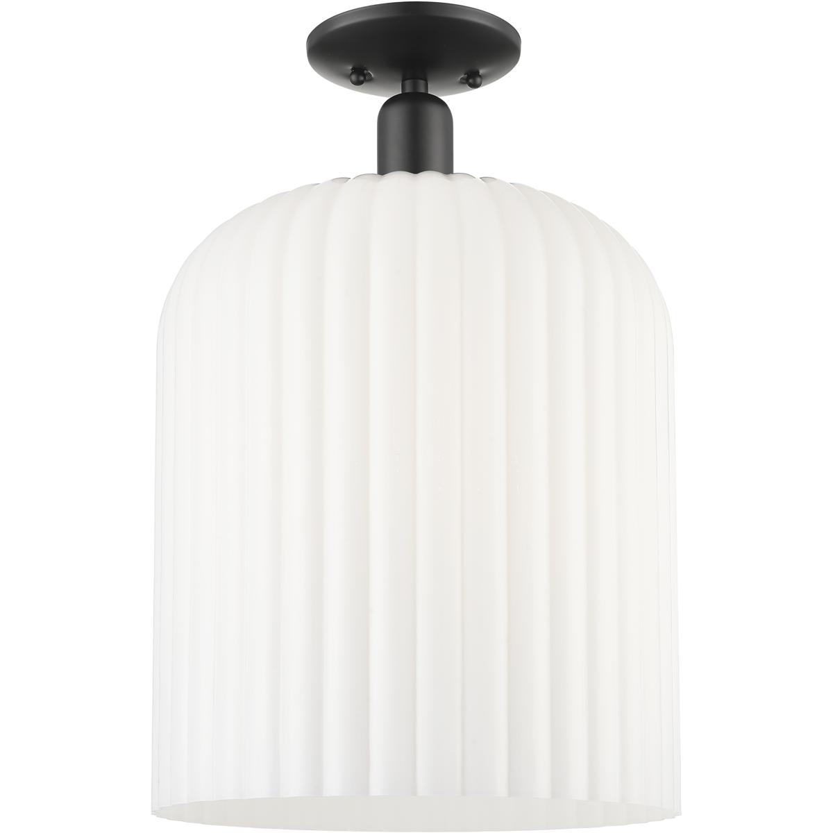 Innovations Lighting 716-1C-BK-G559-12GWH Bridal Veil 1 Light 12 inch Matte Black Semi-Flush Mount Ceiling Light in Gloss White Glass