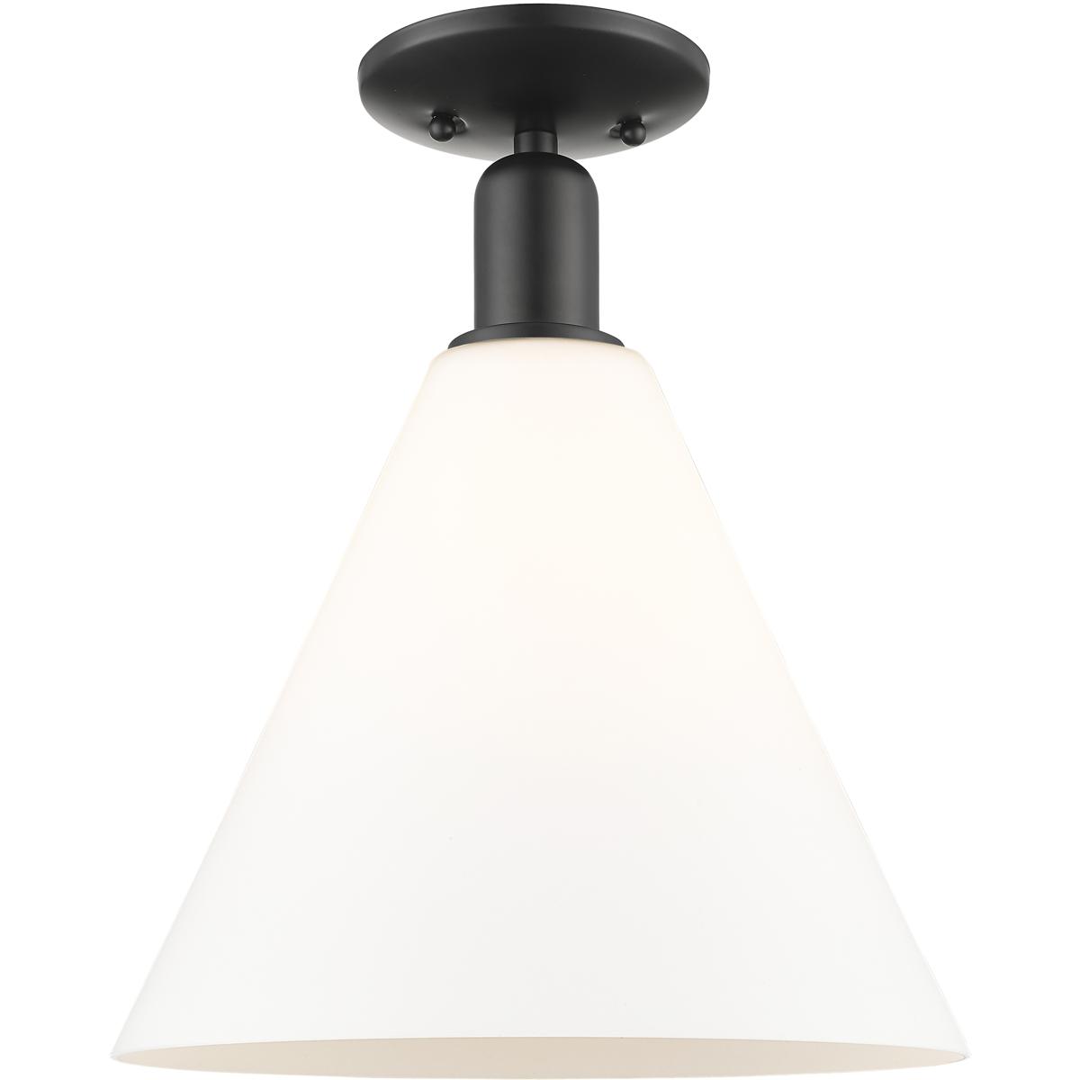 Innovations Lighting 716-1C-BK-GBC-121 Arcadia Berkshire Glass 1 Light 12 inch Matte Black Semi-Flush Mount Ceiling Light in Matte White