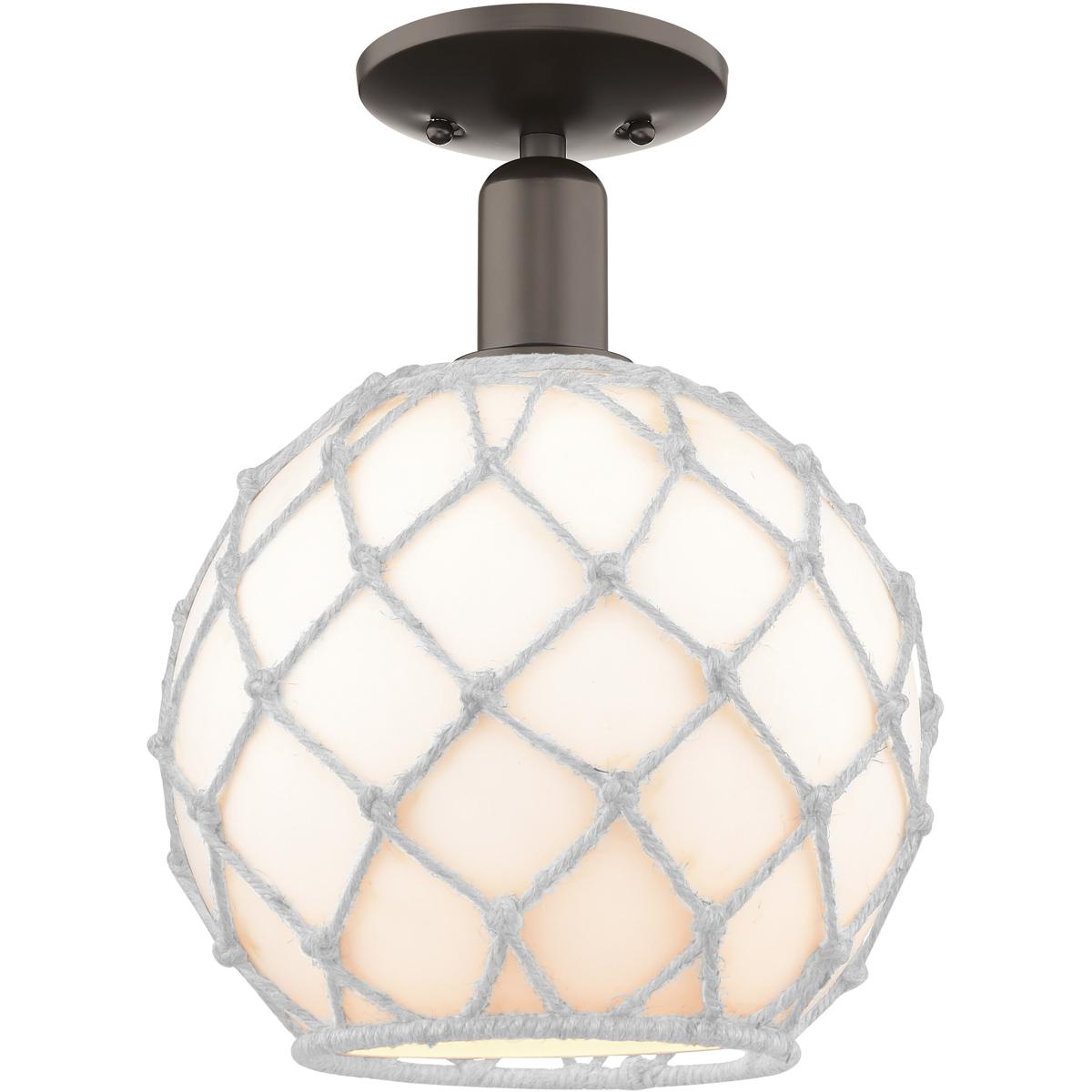 Innovations Lighting 716-1C-OB-G121-10RW Arcadia Farmhouse Rope 1 Light 10 inch Oil Rubbed Bronze Semi-Flush Mount Ceiling Light in White Glass with W