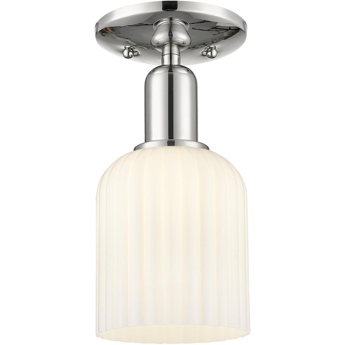 Innovations Lighting 716-1C-PN-G559-5GWH Bridal Veil 1 Light 5 inch Polished Nickel Semi-Flush Mount Ceiling Light in Gloss White Glass