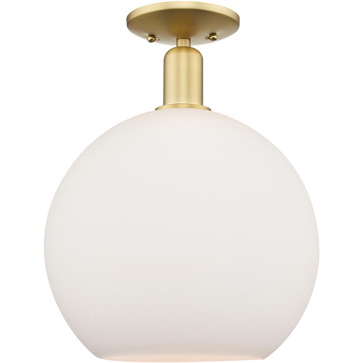 Innovations Lighting 716-1C-SG-G121-12 Arcadia Athens 1 Light 11.75 inch Satin Gold Semi-Flush Mount Ceiling Light in Matte White