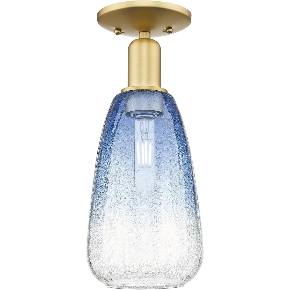 Innovations Lighting 716-1C-SG-G480-6SB Brookhaven Almond 1 Light 6 inch Satin Gold Semi-Flush Mount Ceiling Light in Sapphire Blue Glass