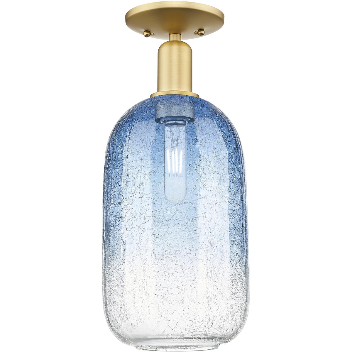 Innovations Lighting 716-1C-SG-G482-7SB Brookhaven Cloche 1 Light 7 inch Satin Gold Semi-Flush Mount Ceiling Light in Sapphire Blue Glass