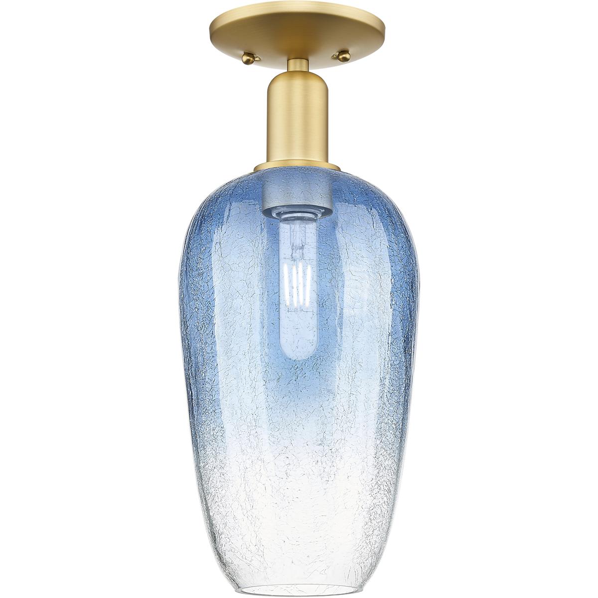 Innovations Lighting 716-1C-SG-G484-7SB Brookhaven Flute 1 Light 7 inch Satin Gold Semi-Flush Mount Ceiling Light in Sapphire Blue Glass