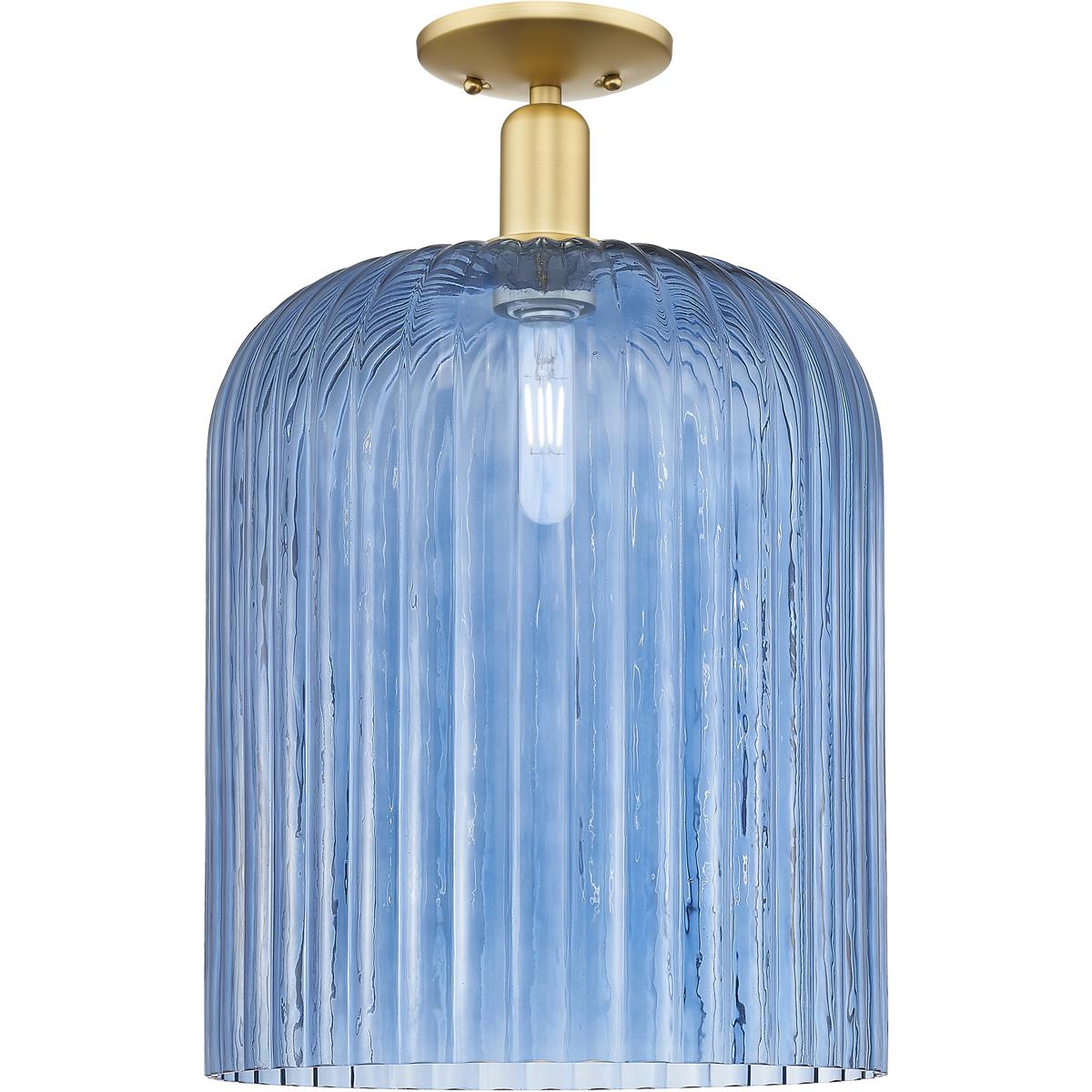 Innovations Lighting 716-1C-SG-G559-12BL Bridal Veil 1 Light 12 inch Satin Gold Semi-Flush Mount Ceiling Light in Blue Glass