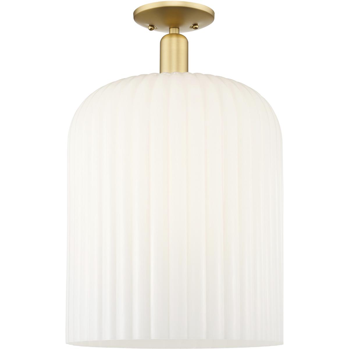 Innovations Lighting 716-1C-SG-G559-12GWH Bridal Veil 1 Light 12 inch Satin Gold Semi-Flush Mount Ceiling Light in Gloss White Glass
