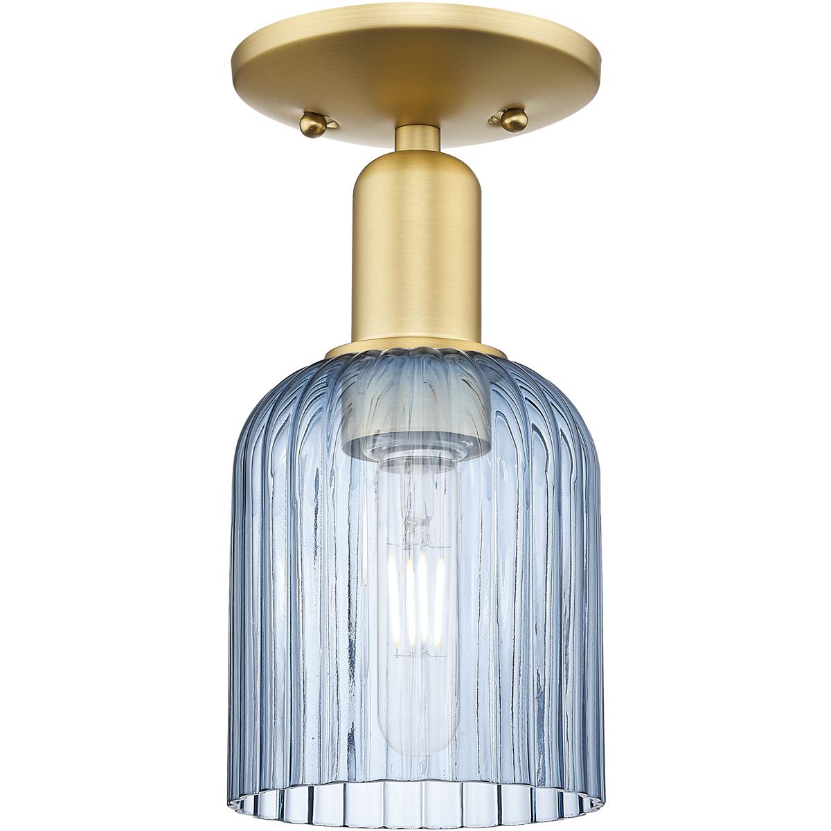 Innovations Lighting 716-1C-SG-G559-5BL Bridal Veil 1 Light 5 inch Satin Gold Semi-Flush Mount Ceiling Light in Blue Glass