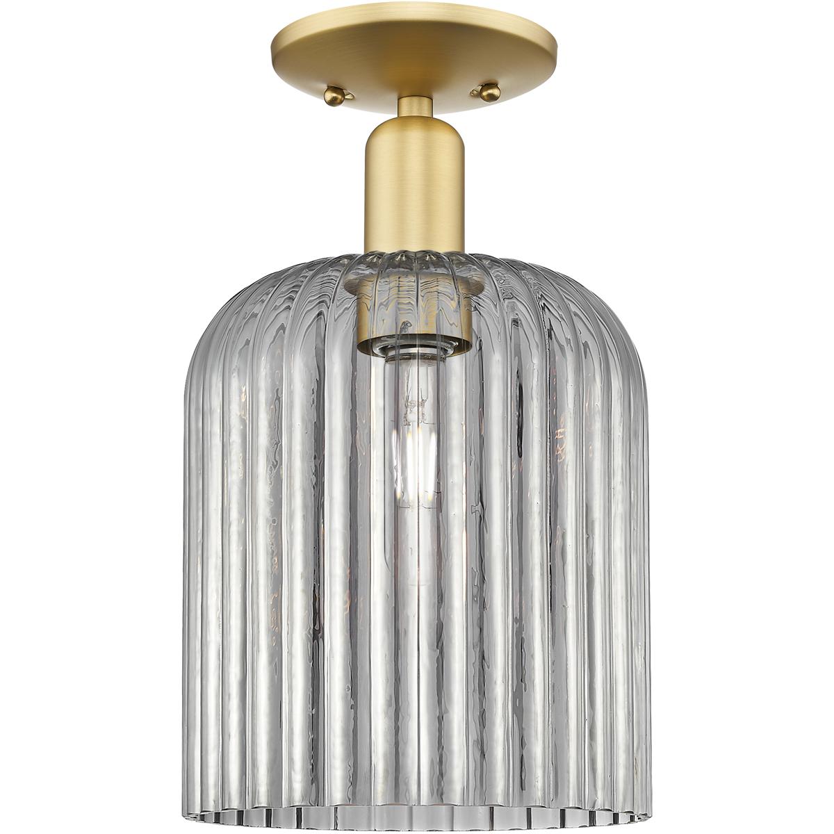 Innovations Lighting 716-1C-SG-G559-8SM Arcadia Bridal Veil 1 Light 8 inch Satin Gold Semi-Flush Mount Ceiling Light in Light Smoke Glass