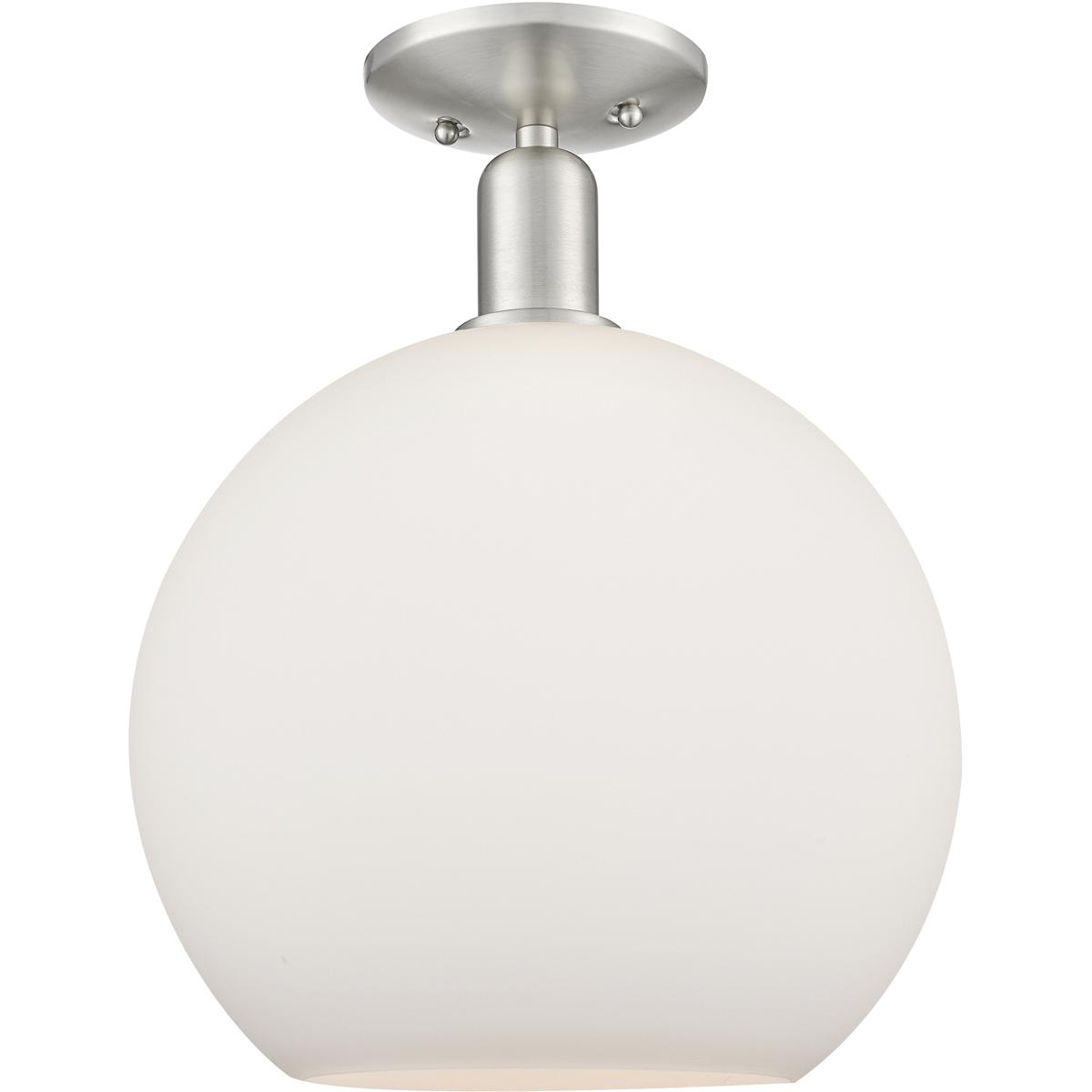 Innovations Lighting 716-1C-SN-G121-12 Arcadia Athens 1 Light 11.75 inch Brushed Satin Nickel Semi-Flush Mount Ceiling Light in Matte White