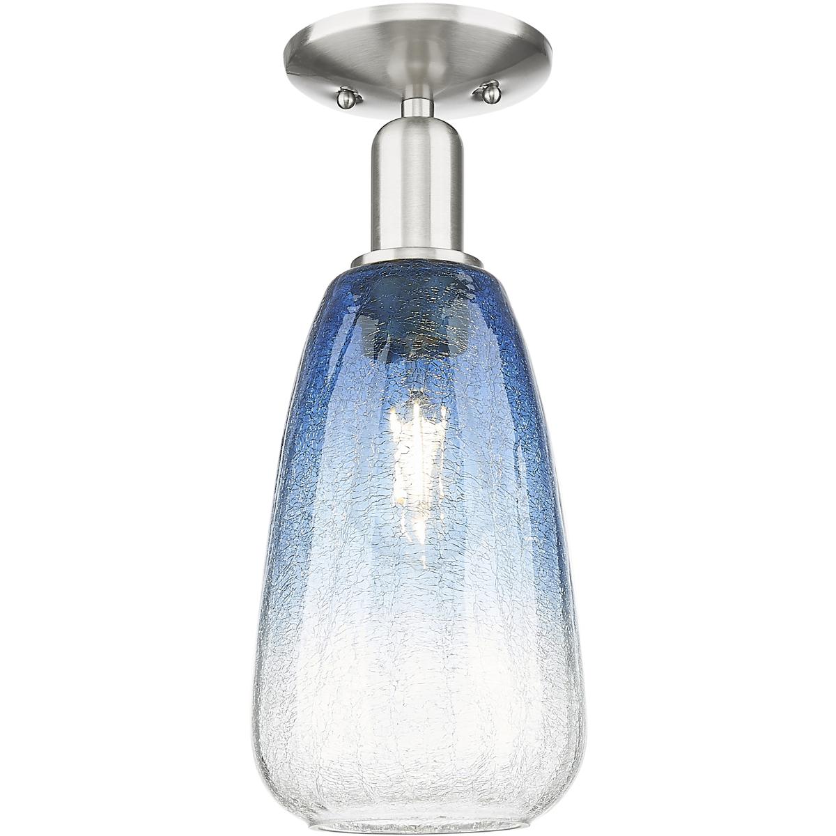 Innovations Lighting 716-1C-SN-G480-6SB Brookhaven Almond 1 Light 6 inch Brushed Satin Nickel Semi-Flush Mount Ceiling Light in Sapphire Blue Glass