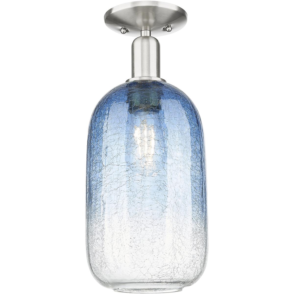 Innovations Lighting 716-1C-SN-G482-7SB Brookhaven Cloche 1 Light 7 inch Brushed Satin Nickel Semi-Flush Mount Ceiling Light in Sapphire Blue Glass