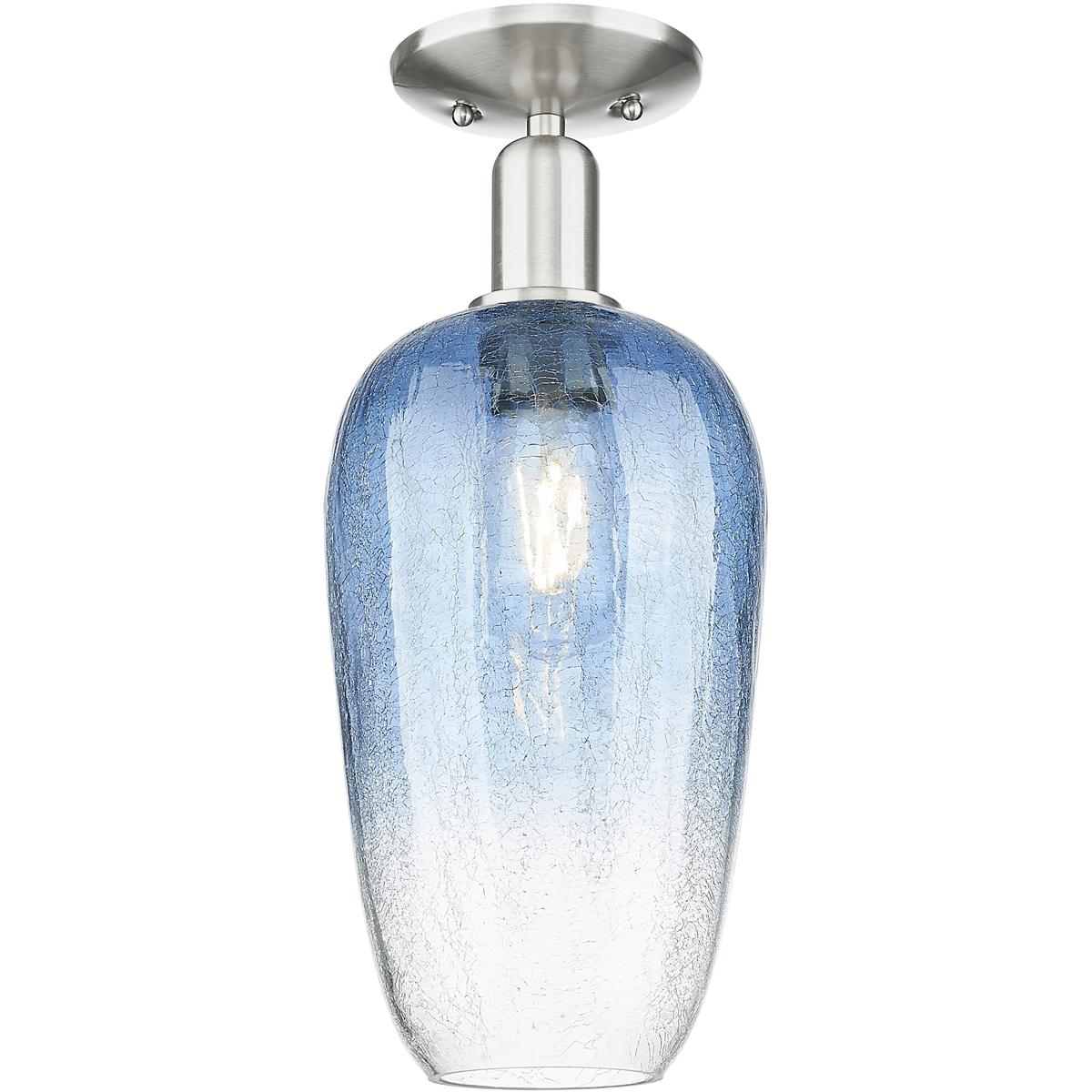 Innovations Lighting 716-1C-SN-G484-7SB Brookhaven Flute 1 Light 7 inch Brushed Satin Nickel Semi-Flush Mount Ceiling Light in Sapphire Blue Glass