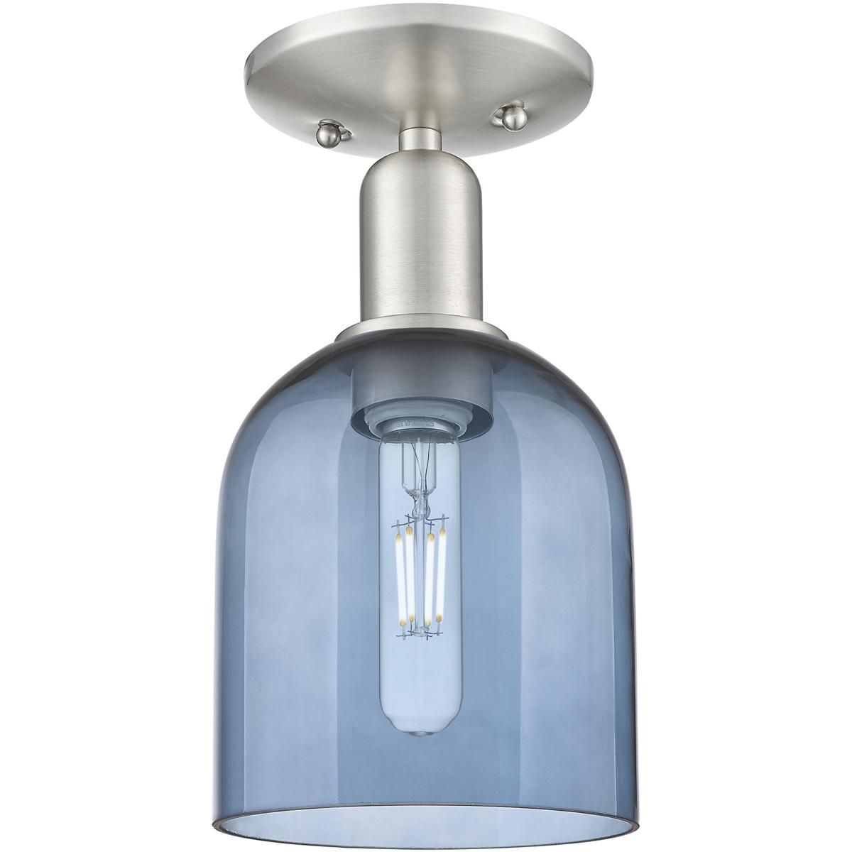 Innovations Lighting 716-1C-SN-G558-6BL Arcadia Bella 1 Light 5.5 inch Brushed Satin Nickel Semi-Flush Mount Ceiling Light in Blue