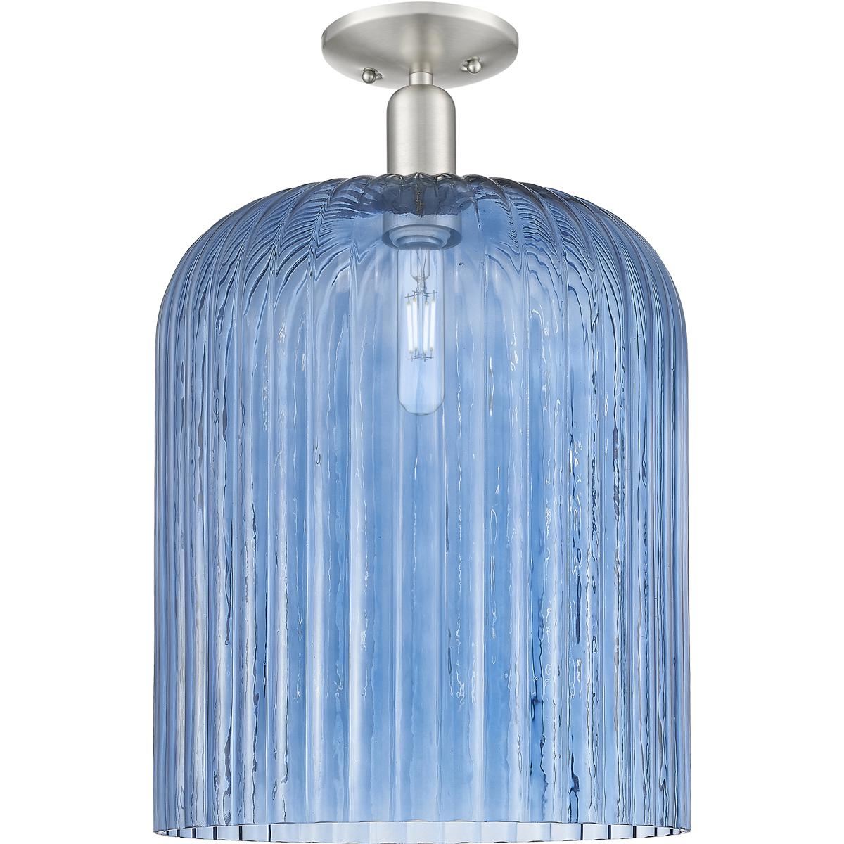 Innovations Lighting 716-1C-SN-G559-12BL Bridal Veil 1 Light 12 inch Brushed Satin Nickel Semi-Flush Mount Ceiling Light in Blue Glass