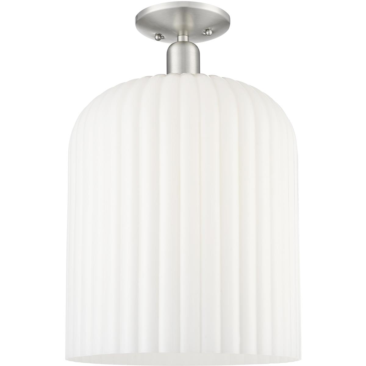 Innovations Lighting 716-1C-SN-G559-12GWH Bridal Veil 1 Light 12 inch Brushed Satin Nickel Semi-Flush Mount Ceiling Light in Gloss White Glass