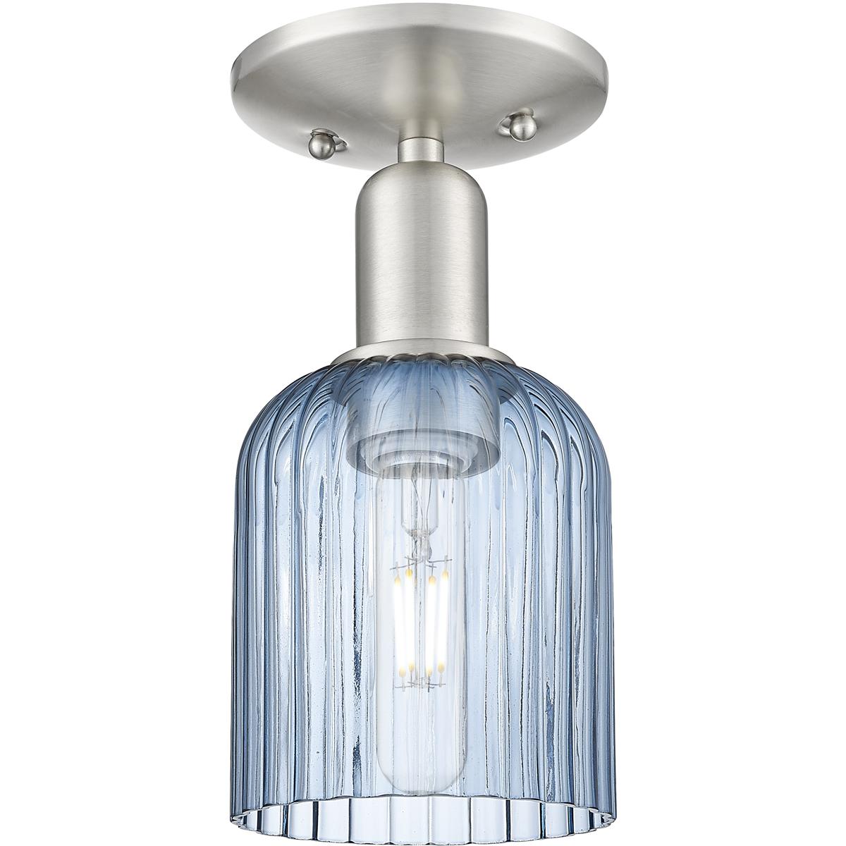 Innovations Lighting 716-1C-SN-G559-5BL Bridal Veil 1 Light 5 inch Brushed Satin Nickel Semi-Flush Mount Ceiling Light in Blue Glass