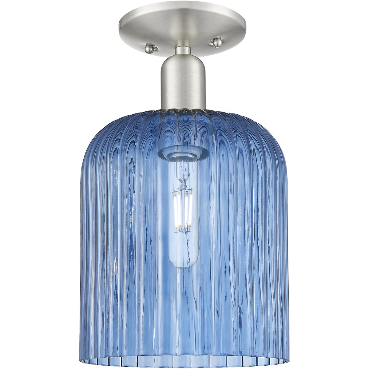 Innovations Lighting 716-1C-SN-G559-8BL Arcadia Bridal Veil 1 Light 8 inch Brushed Satin Nickel Semi-Flush Mount Ceiling Light in Blue