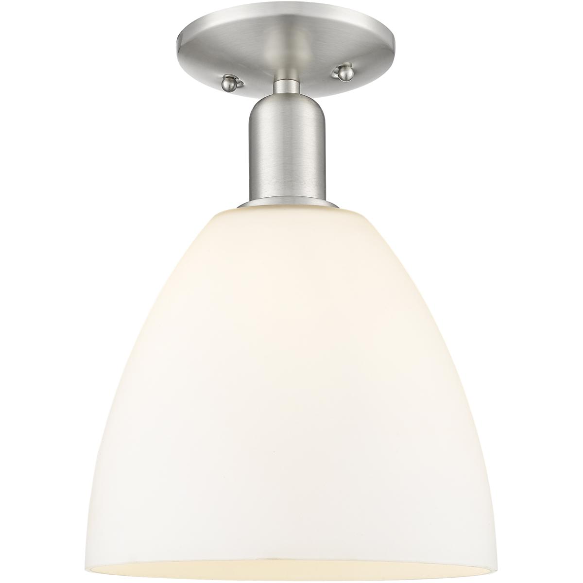 Innovations Lighting 716-1C-SN-GBD-91 Arcadia Bristol 1 Light 9 inch Brushed Satin Nickel Semi-Flush Mount Ceiling Light in Matte White