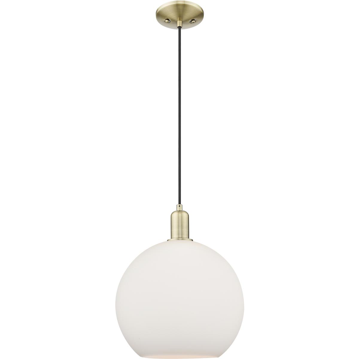 Innovations Lighting 716-1P-AB-G121-12 Arcadia Athens 1 Light 11.75 inch Antique Brass Mini Pendant Ceiling Light in Matte White