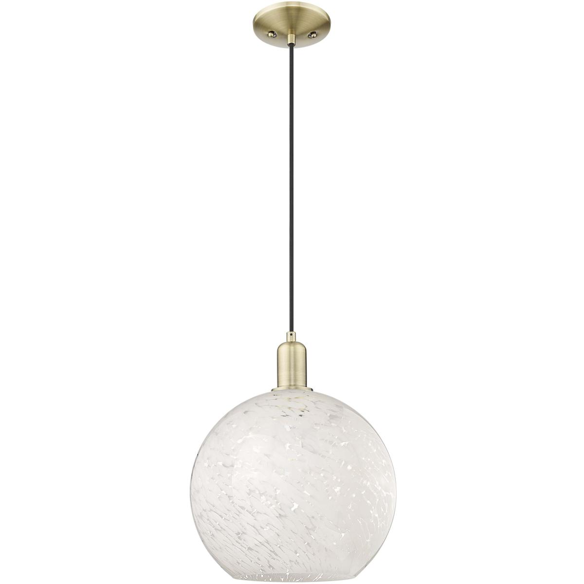Innovations Lighting 716-1P-AB-G1216-12WM Arcadia White Mouchette 1 Light 12 inch Antique Brass Mini Pendant Ceiling Light