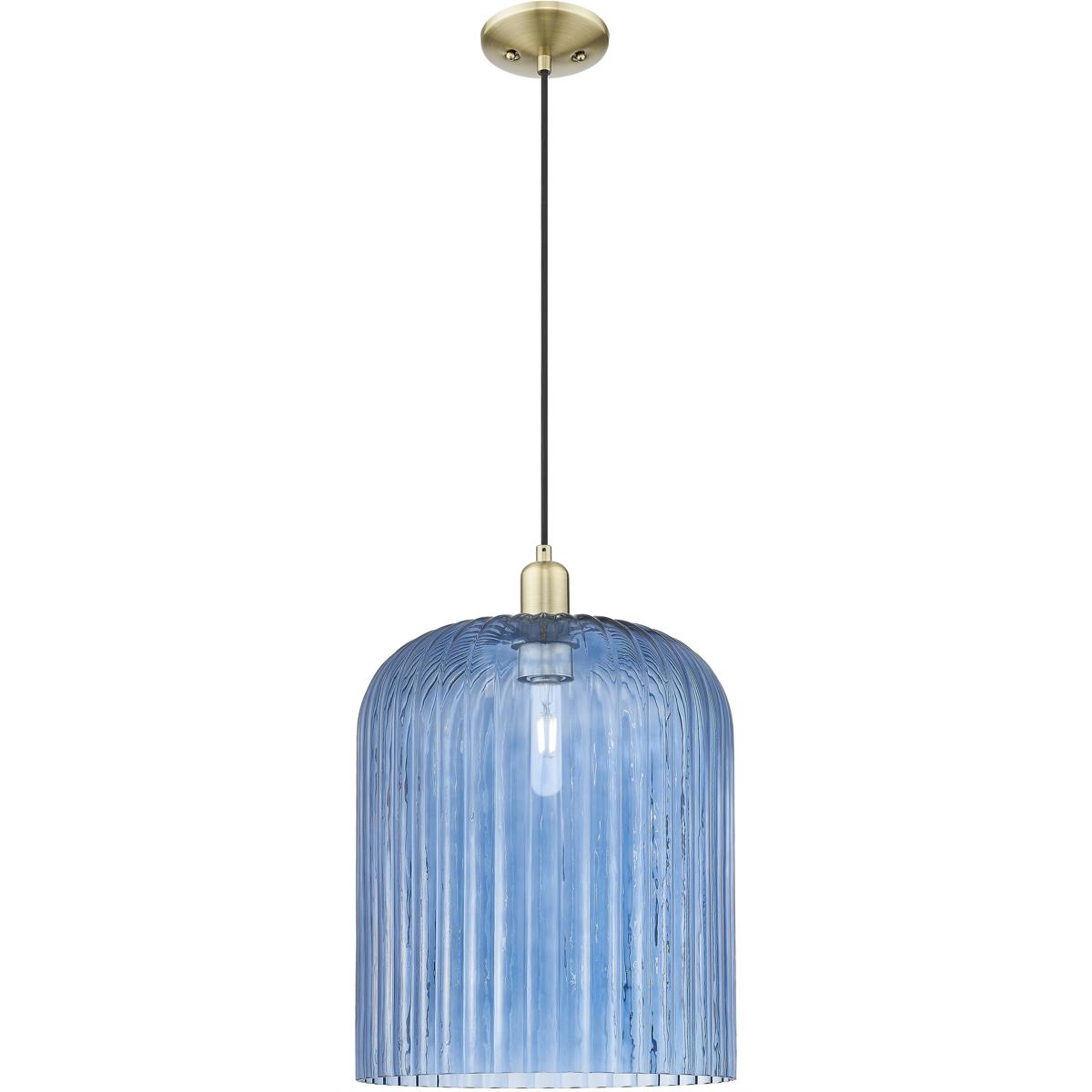 Innovations Lighting 716-1P-AB-G559-12BL Bridal Veil 1 Light 12 inch Antique Brass Mini Pendant Ceiling Light in Blue Glass