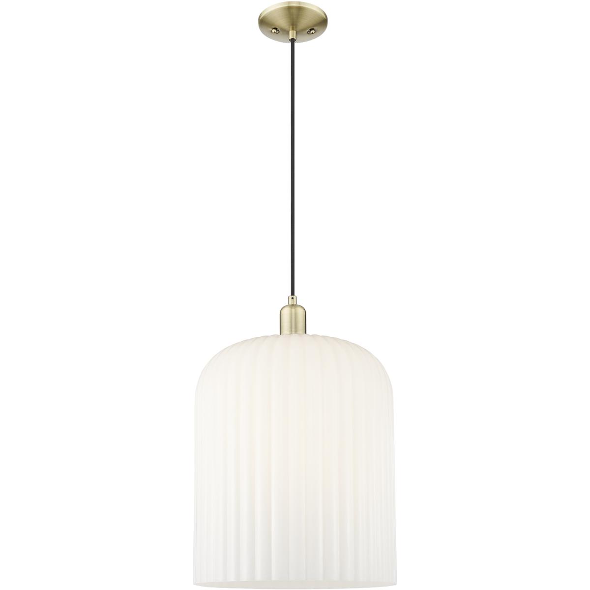 Innovations Lighting 716-1P-AB-G559-12GWH Bridal Veil 1 Light 12 inch Antique Brass Mini Pendant Ceiling Light in Gloss White Glass