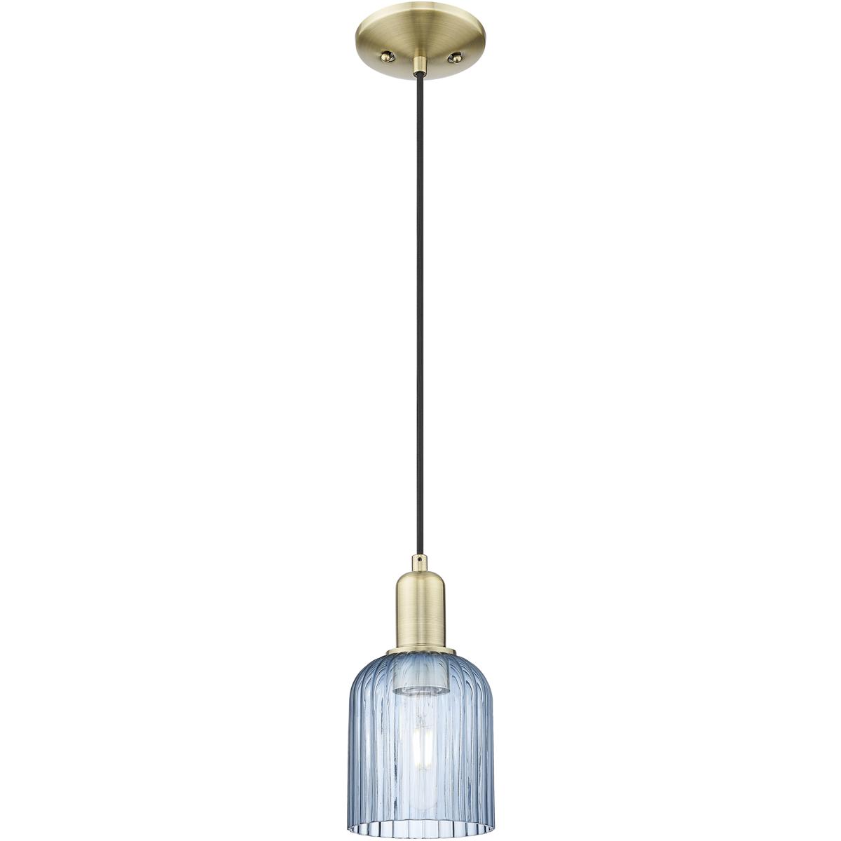 Innovations Lighting 716-1P-AB-G559-5BL Bridal Veil 1 Light 5 inch Antique Brass Mini Pendant Ceiling Light in Blue Glass
