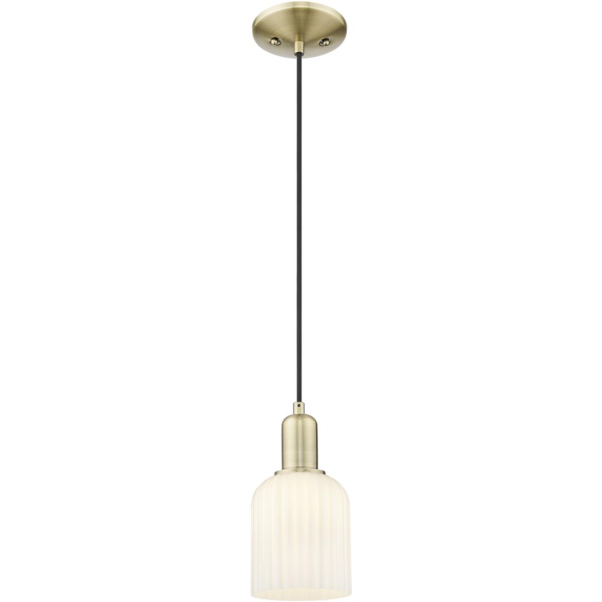 Innovations Lighting 716-1P-AB-G559-5GWH Bridal Veil 1 Light 5 inch Antique Brass Mini Pendant Ceiling Light in Gloss White Glass
