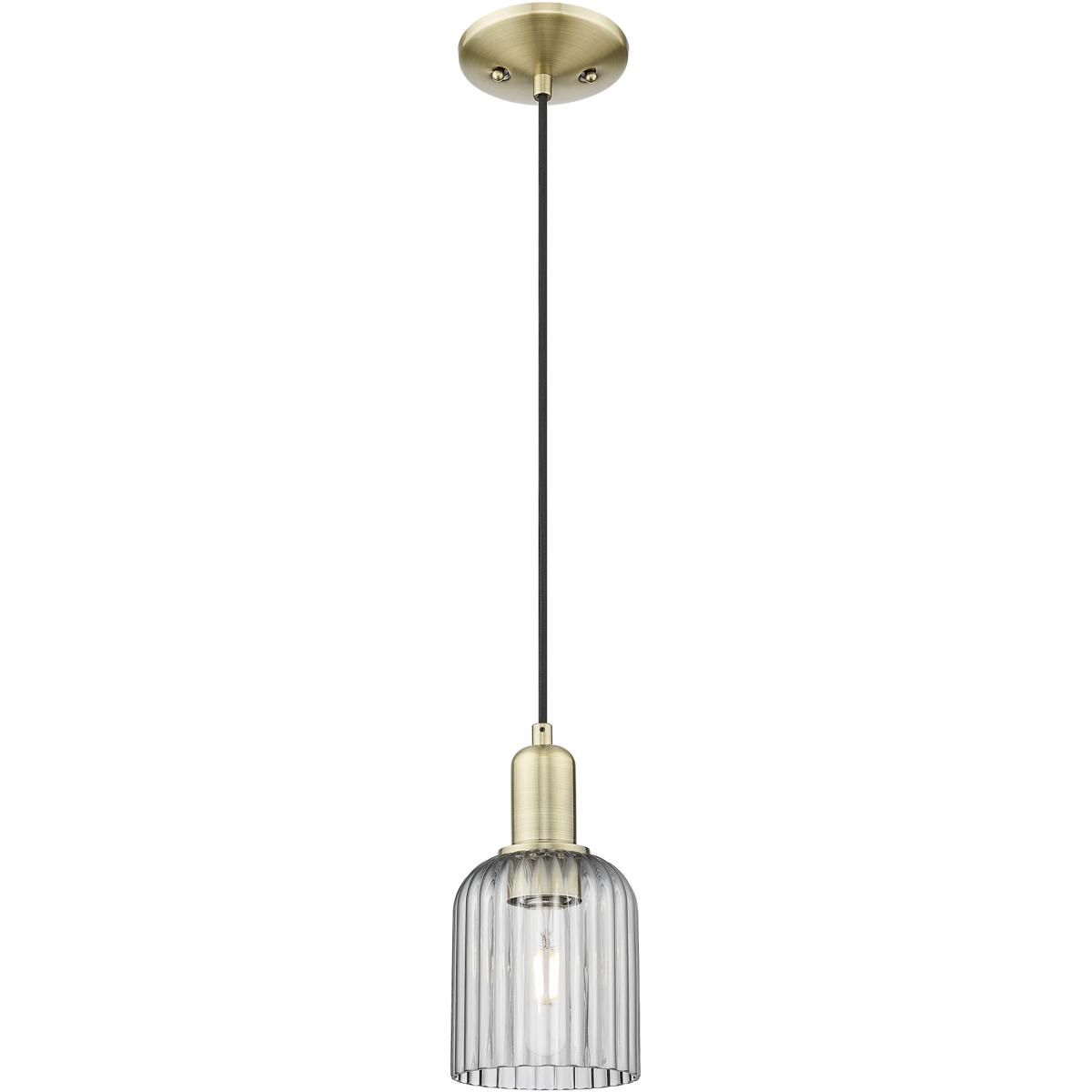 Innovations Lighting 716-1P-AB-G559-5SM Bridal Veil 1 Light 5 inch Antique Brass Mini Pendant Ceiling Light in Light Smoke Glass