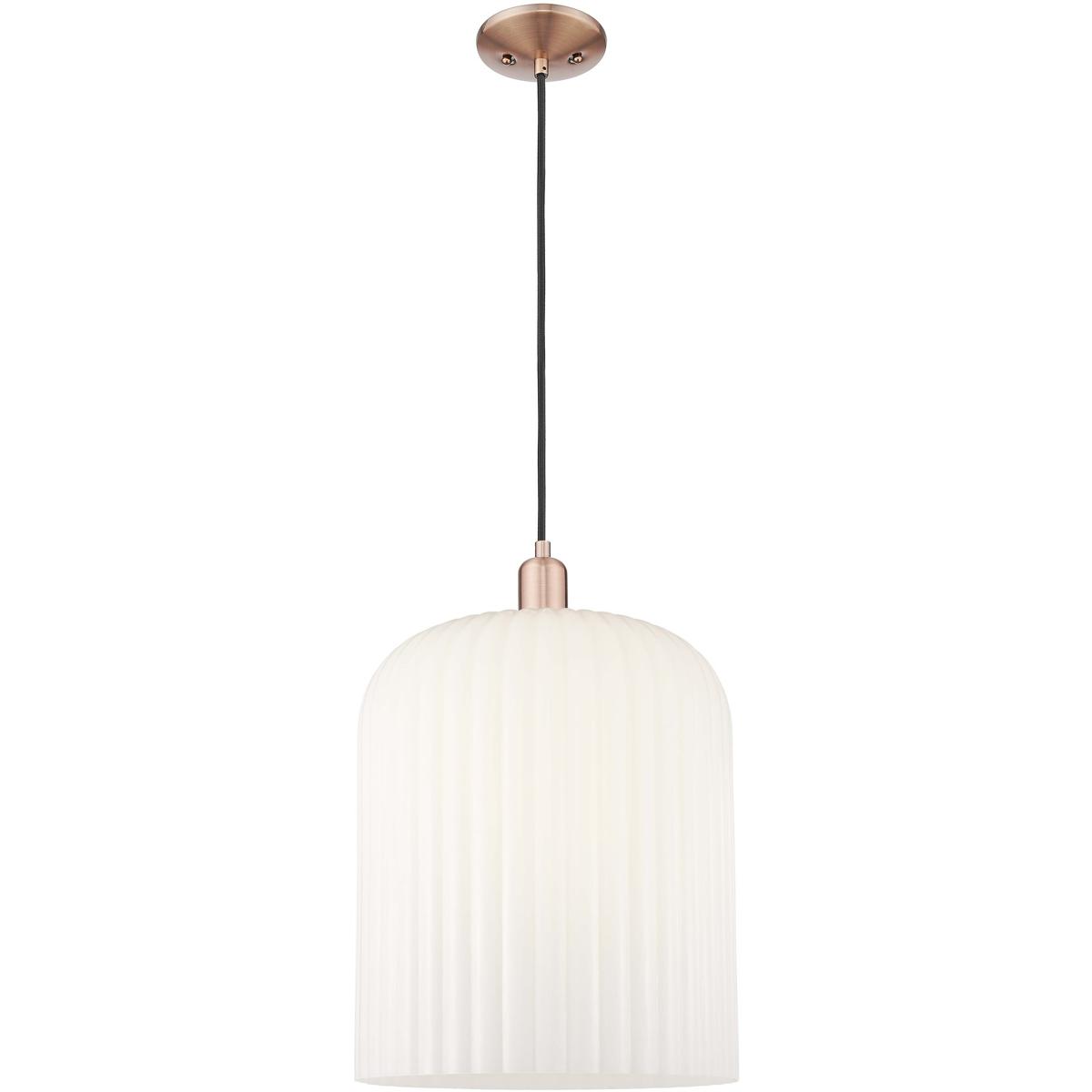 Innovations Lighting 716-1P-AC-G559-12GWH Bridal Veil 1 Light 12 inch Antique Copper Mini Pendant Ceiling Light in Gloss White Glass