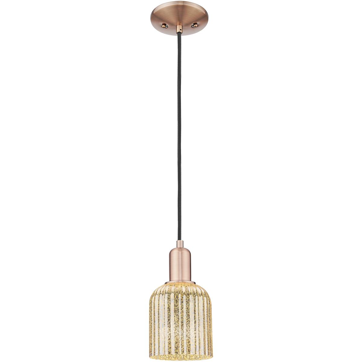 Innovations Lighting 716-1P-AC-G559-5ME Bridal Veil 1 Light 5 inch Antique Copper Mini Pendant Ceiling Light in Mercury Glass