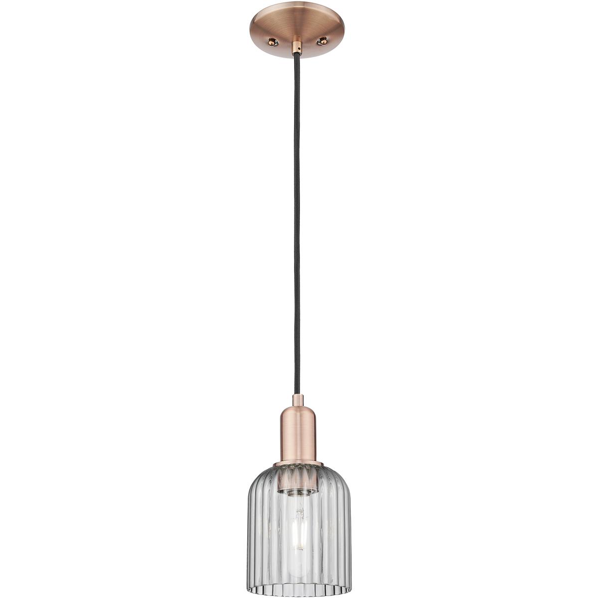 Innovations Lighting 716-1P-AC-G559-5SM Bridal Veil 1 Light 5 inch Antique Copper Mini Pendant Ceiling Light in Light Smoke Glass