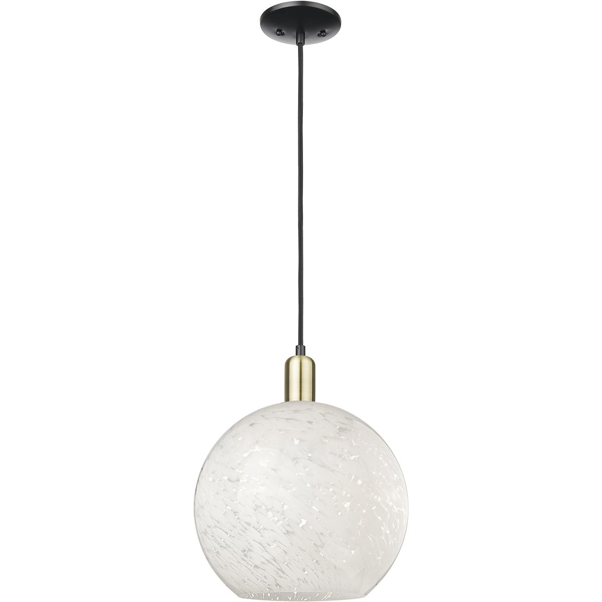 Innovations Lighting 716-1P-BAB-G1216-12WM Arcadia White Mouchette 1 Light 12 inch Black Antique Brass Mini Pendant Ceiling Light