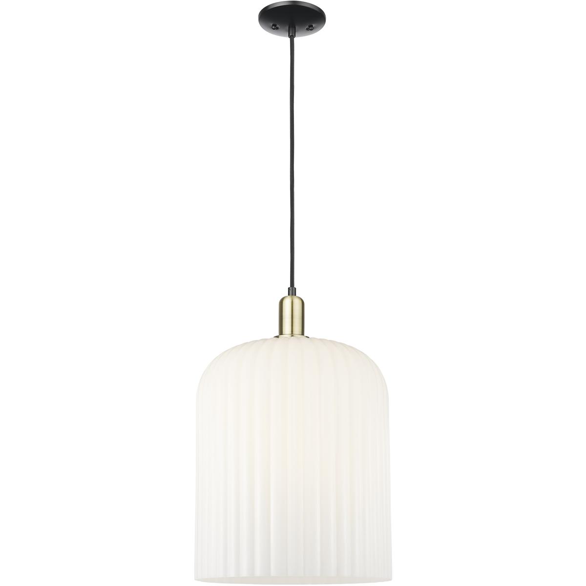 Innovations Lighting 716-1P-BAB-G559-12GWH Bridal Veil 1 Light 12 inch Black Antique Brass Mini Pendant Ceiling Light in Gloss White Glass
