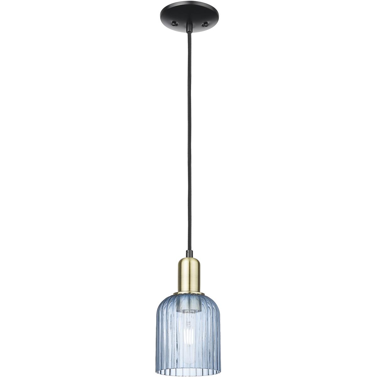 Innovations Lighting 716-1P-BAB-G559-5BL Bridal Veil 1 Light 5 inch Black Antique Brass Mini Pendant Ceiling Light in Blue Glass