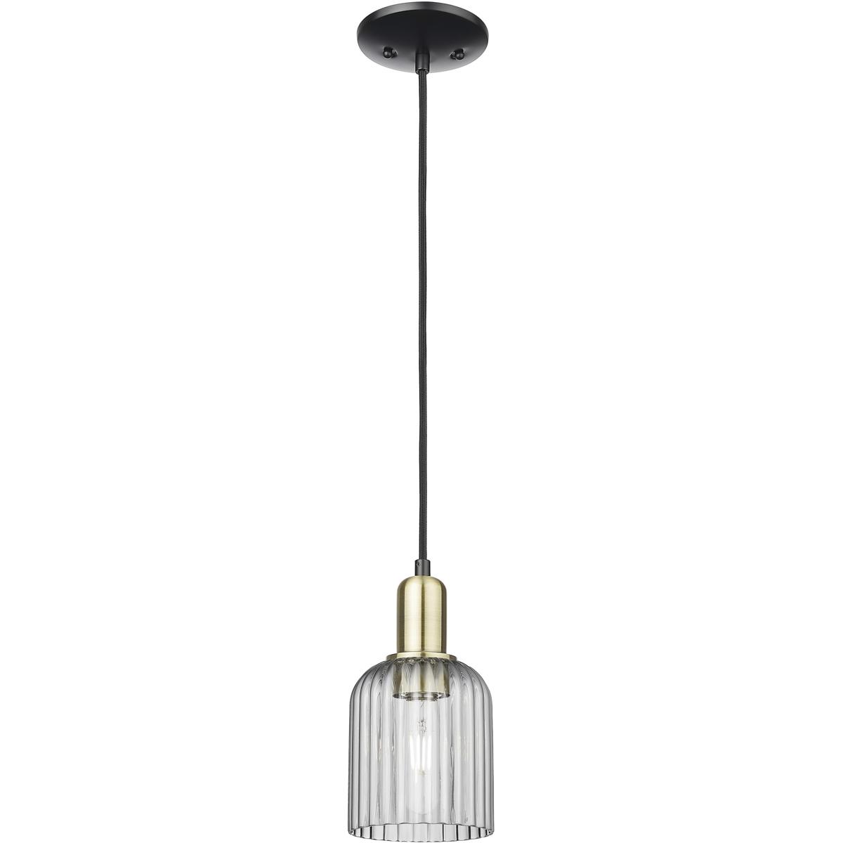 Innovations Lighting 716-1P-BAB-G559-5SM Bridal Veil 1 Light 5 inch Black Antique Brass Mini Pendant Ceiling Light in Light Smoke Glass