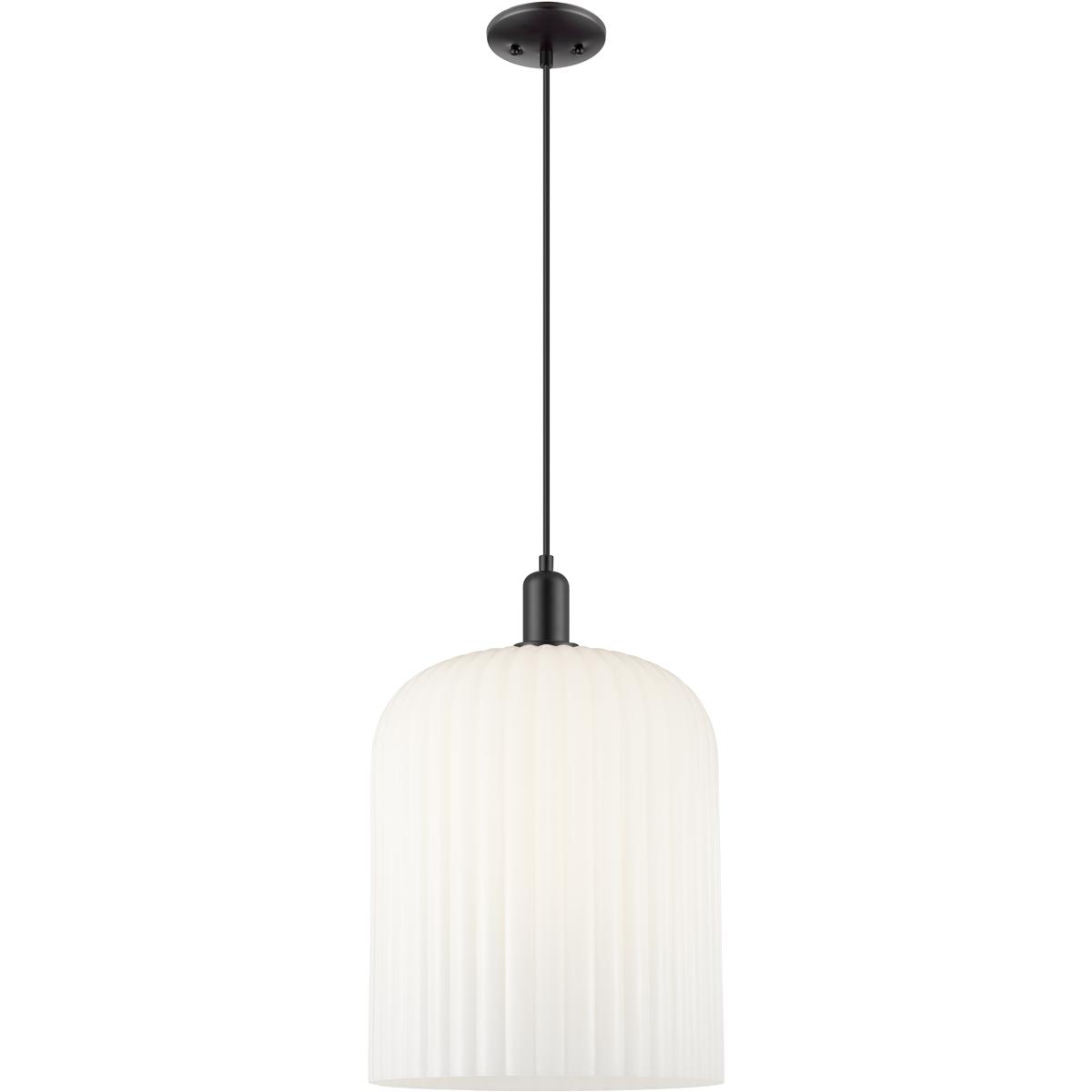 Innovations Lighting 716-1P-BK-G559-12GWH Bridal Veil 1 Light 12 inch Matte Black Mini Pendant Ceiling Light in Gloss White Glass
