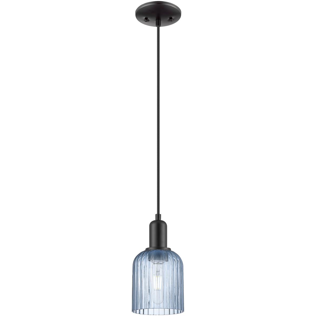 Innovations Lighting 716-1P-BK-G559-5BL Bridal Veil 1 Light 5 inch Matte Black Mini Pendant Ceiling Light in Blue Glass