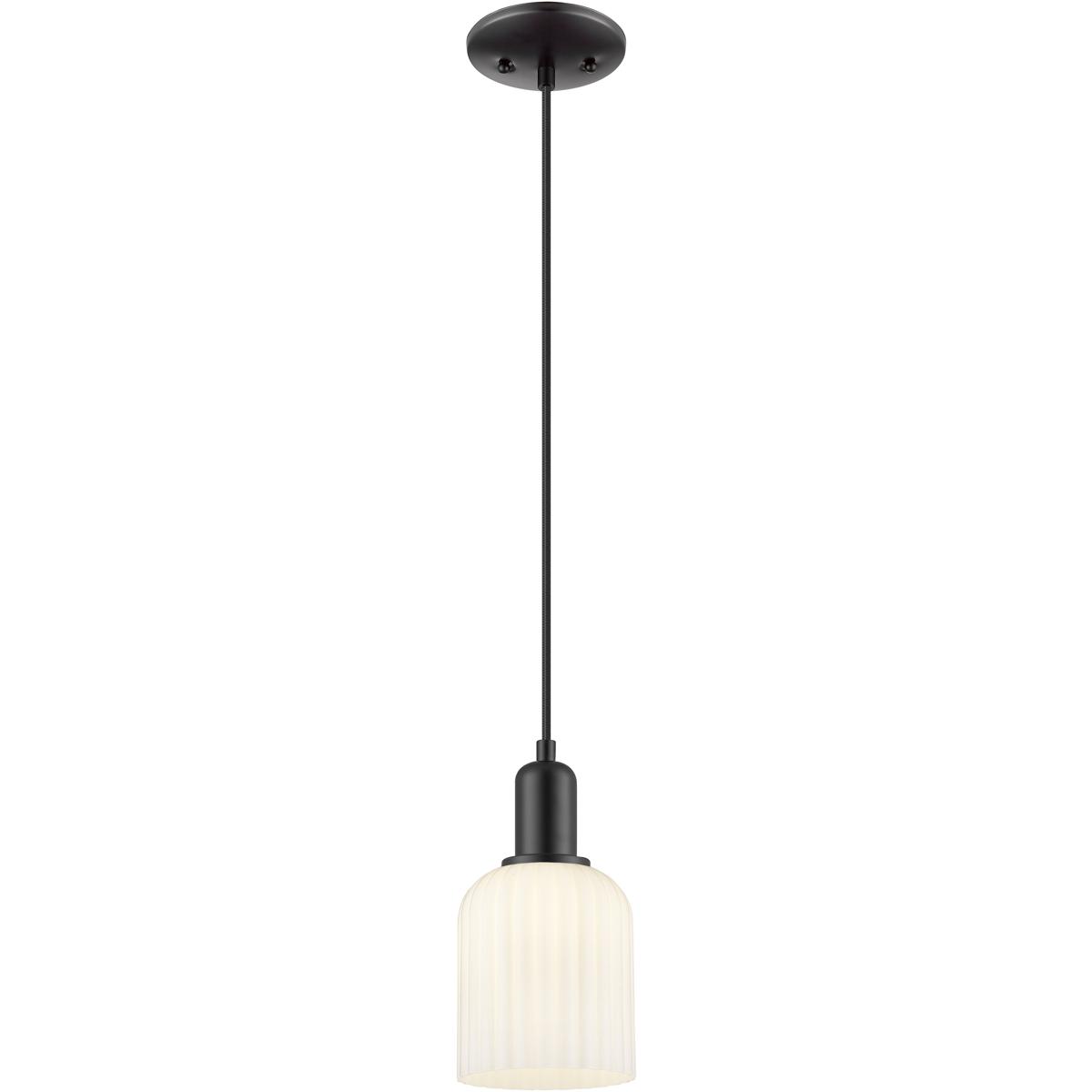 Innovations Lighting 716-1P-BK-G559-5GWH Bridal Veil 1 Light 5 inch Matte Black Mini Pendant Ceiling Light in Gloss White Glass