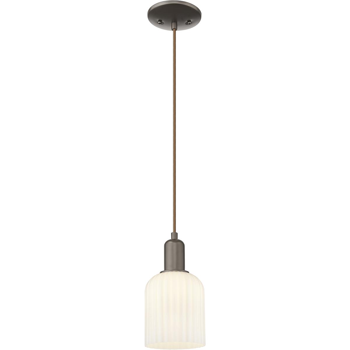 Innovations Lighting 716-1P-OB-G559-12GWH Bridal Veil 1 Light 12 inch Oil Rubbed Bronze Mini Pendant Ceiling Light in Gloss White Glass
