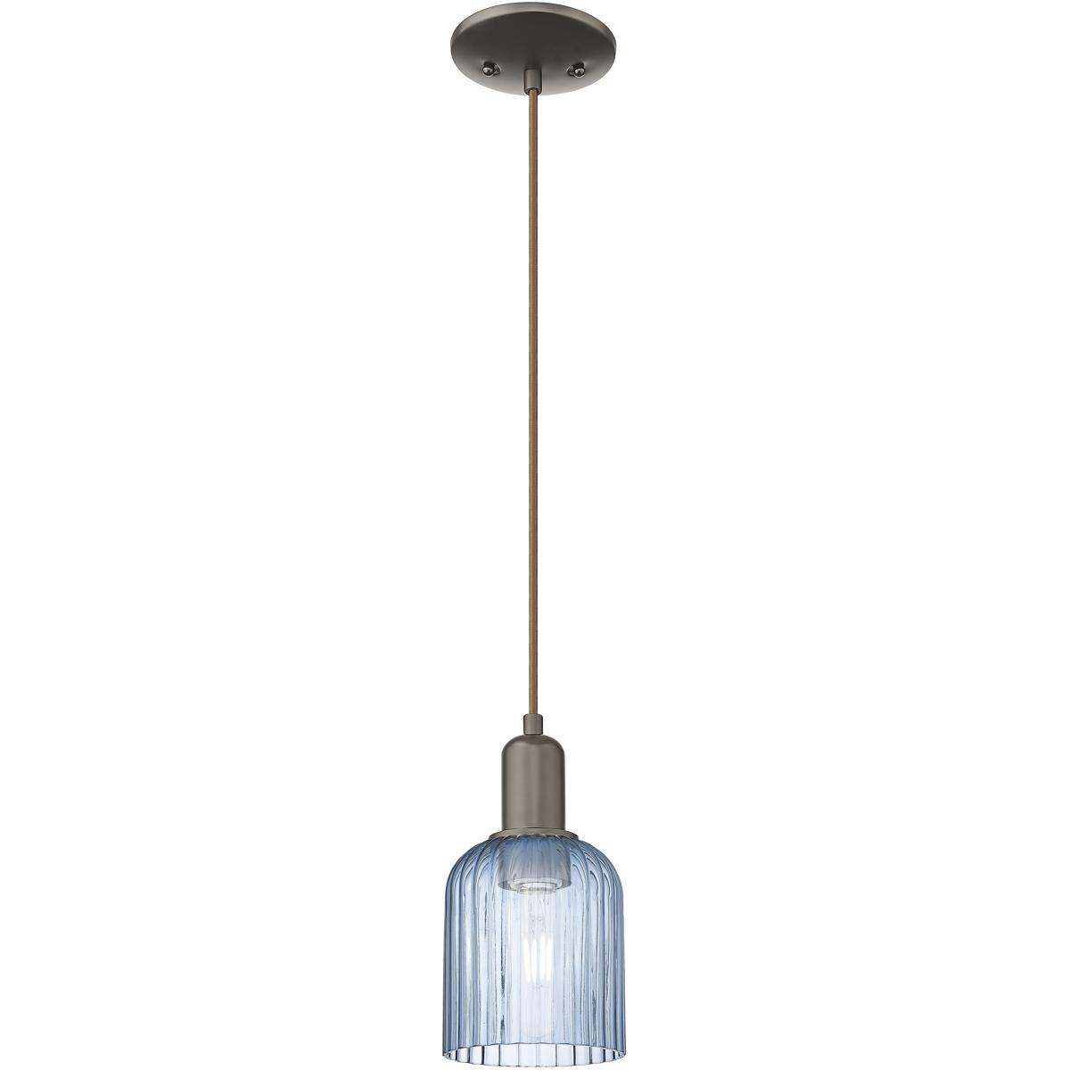 Innovations Lighting 716-1P-OB-G559-5BL Bridal Veil 1 Light 5 inch Oil Rubbed Bronze Mini Pendant Ceiling Light in Blue Glass