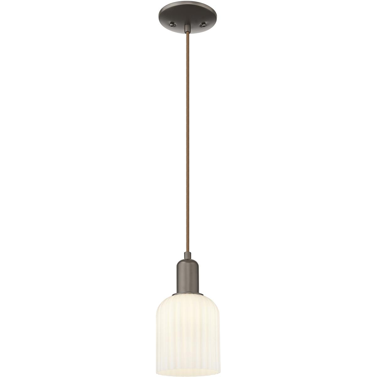 Innovations Lighting 716-1P-OB-G559-5GWH Bridal Veil 1 Light 5 inch Oil Rubbed Bronze Mini Pendant Ceiling Light in Gloss White Glass
