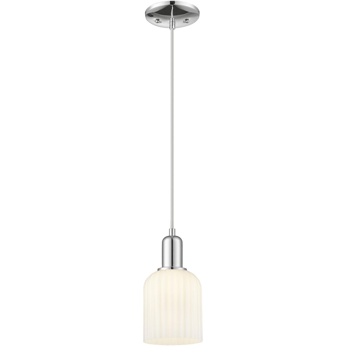 Innovations Lighting 716-1P-PC-G559-5GWH Bridal Veil 1 Light 5 inch Polished Chrome Mini Pendant Ceiling Light in Gloss White Glass