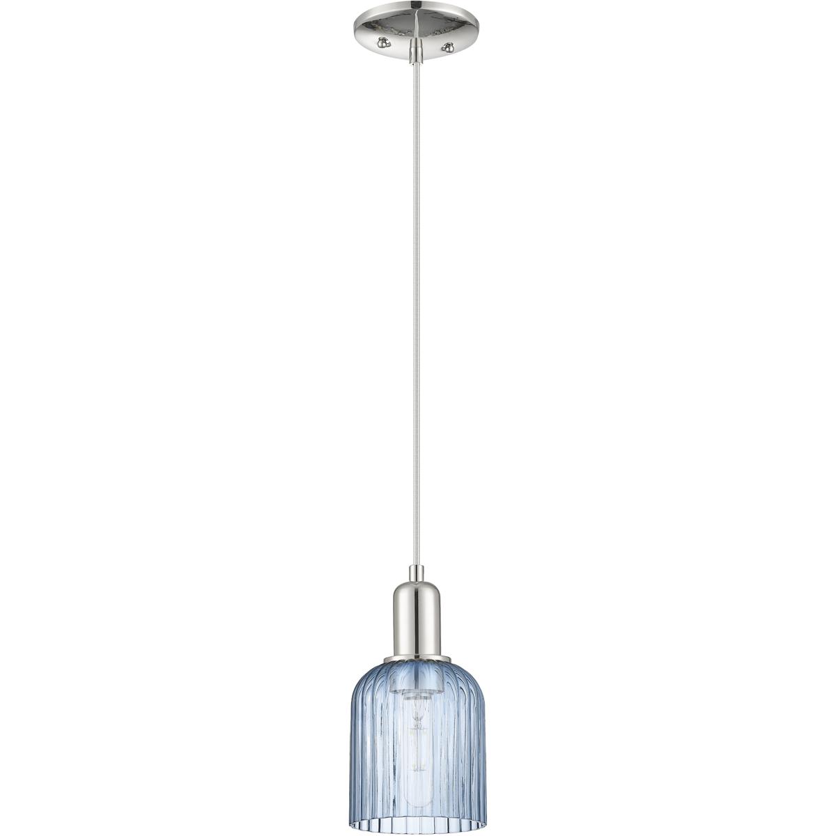 Innovations Lighting 716-1P-PN-G559-5BL Bridal Veil 1 Light 5 inch Polished Nickel Mini Pendant Ceiling Light in Blue Glass