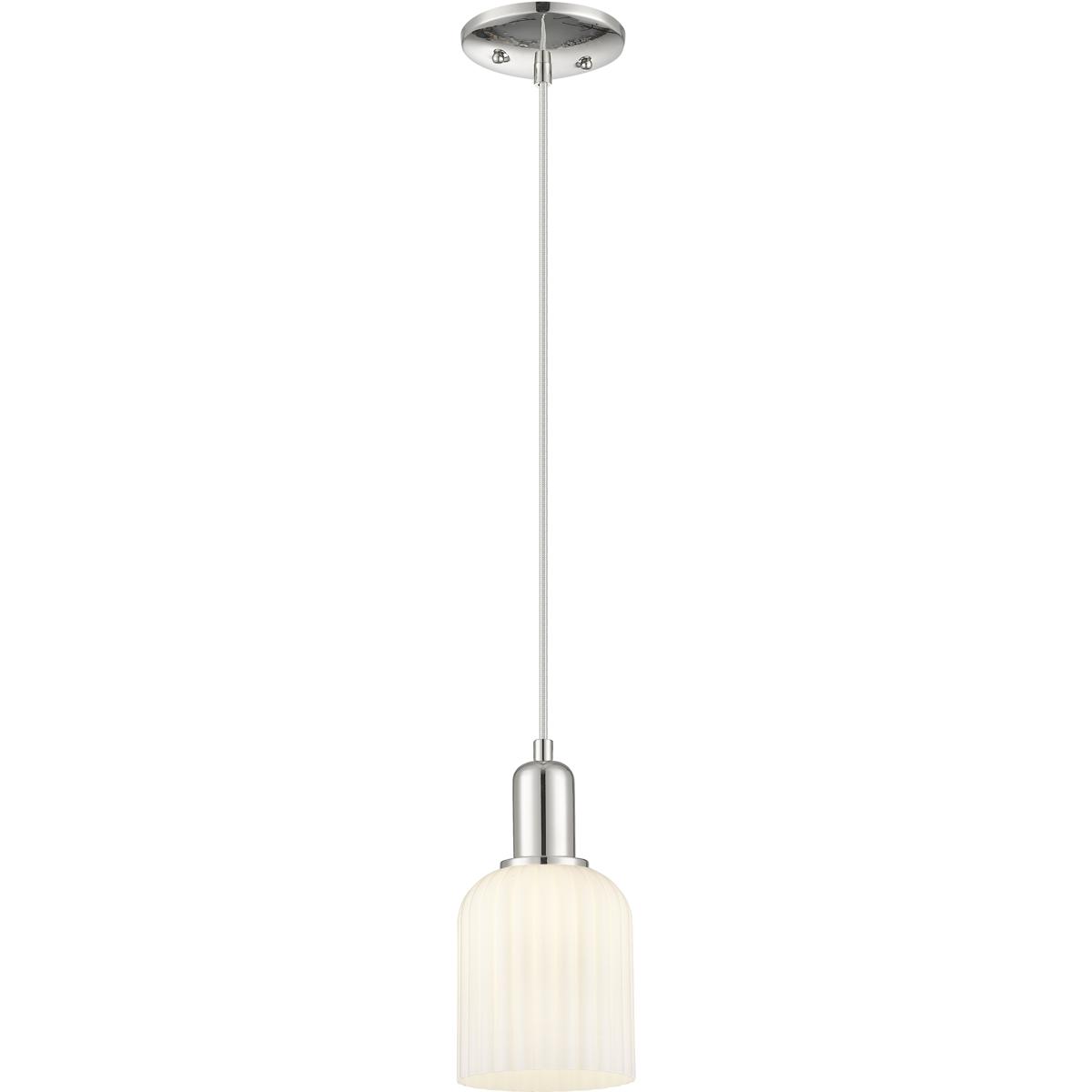 Innovations Lighting 716-1P-PN-G559-5GWH Bridal Veil 1 Light 5 inch Polished Nickel Mini Pendant Ceiling Light in Gloss White Glass