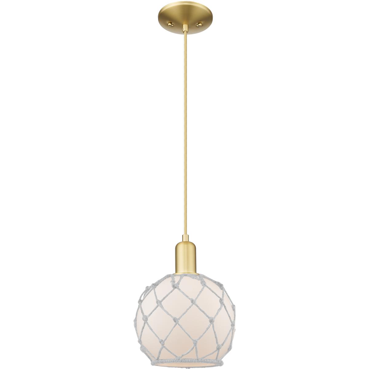 Innovations Lighting 716-1P-SG-G121-8RW Arcadia Farmhouse Rope 1 Light 8 inch Satin Gold Mini Pendant Ceiling Light in White Glass with White Rope
