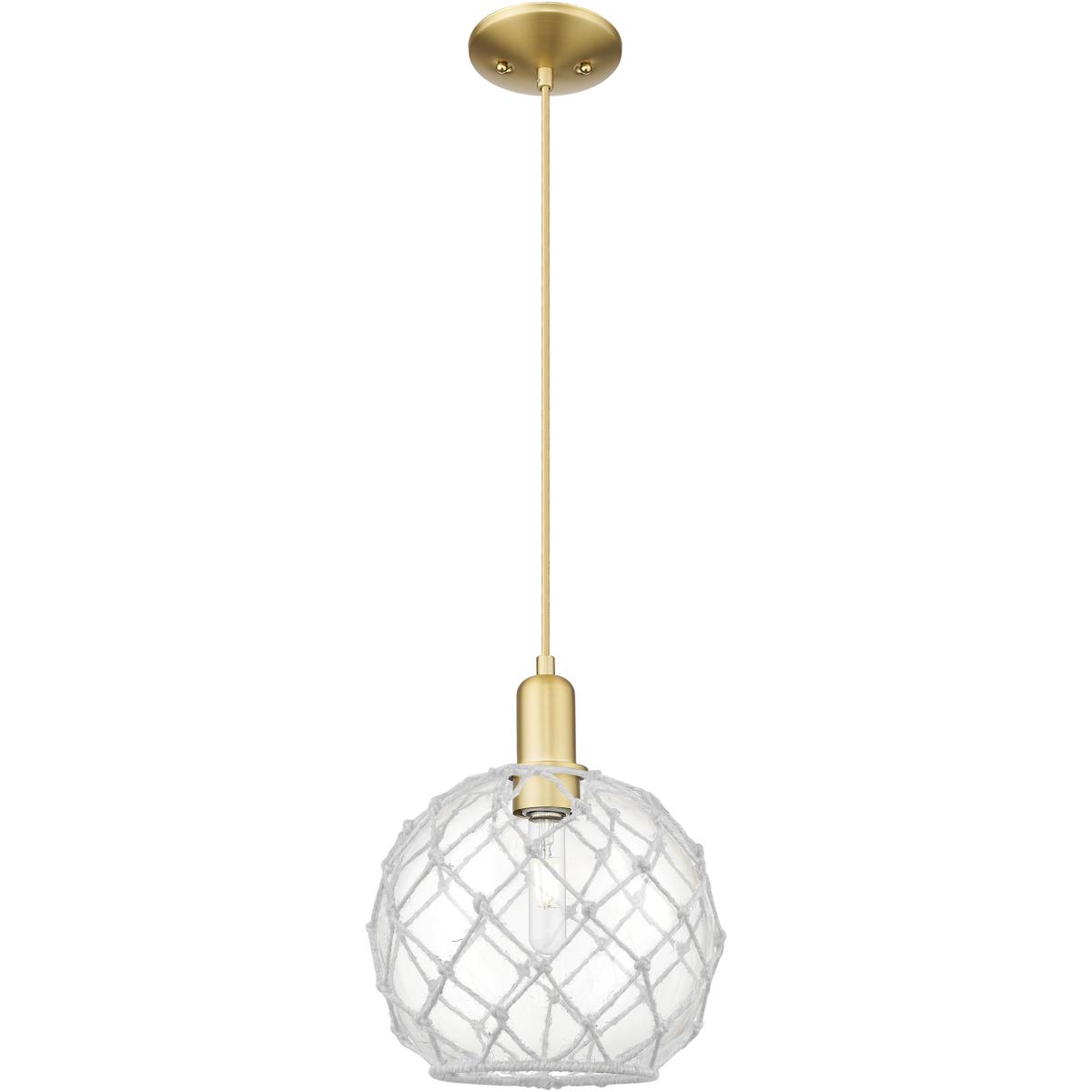 Innovations Lighting 716-1P-SG-G122-10RW Arcadia Farmhouse Rope 1 Light 10 inch Satin Gold Mini Pendant Ceiling Light in Clear Glass with White Rope